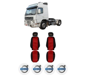 Set Huse Scaune Camion Tir VOLVO FM12 din 1998-2008, Auto, Model CLASSIC, Culoare Rosu, 4x Stickere auto cu VOLVO