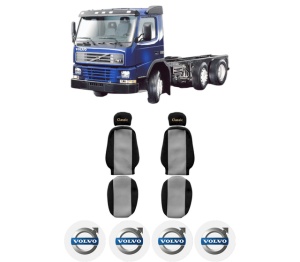 Set Huse Scaune Camion Tir VOLVO FM7 din 1998-2001, Auto, Model CLASSIC, Culoare Gri, 4x Stickere auto cu VOLVO