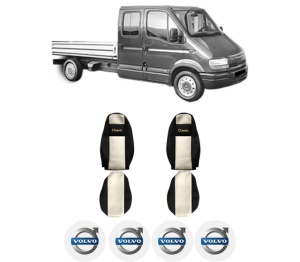 Set Huse Scaune Camion Tir VOLVO MASTER II Platform/Chassis (ED/HD/UD) din 2002-2011, Auto, Model CLASSIC, Culoare Sampanie, 4x Stickere auto cu VOLVO