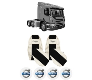 Set Huse Scaune Camion Tir VOLVO P I din 2003-2019, Auto, Model ELEGANCE S, Culoare Sampanie, 4x Stickere auto cu VOLVO