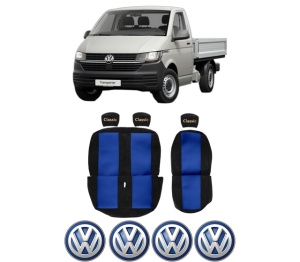 Set Huse Scaune Camion Tir VW TRANSPORTER T5 Platform/Chassis (7JD, 7JE, 7JL, 7JY, 7JZ, 7F din 2003-2015, Auto, Model CLASSIC, Culoare Rosu, 4x Stickere auto cu VW