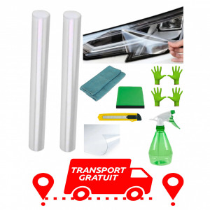 Set Kit montaj folie oraguard protectie faruri - compatibil cu orice tip de autoturism - include 2 folii, cutter, racleta, spray pulverizator, laveta, manusi