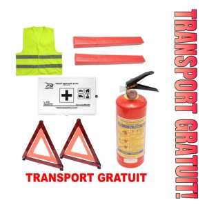 Set Kit siguranta auto omologat R.A.R, Stingator cu manometru 1kg P1 , Trusa Medicala, 2 Triunghiuri Reflectorizante - kit compatibil cu orice autoturism
