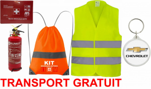 Set Kit siguranta auto OMOLOGAT RAR cu saculet compact ce contine - Stingator cu manometru P1 1kg, Trusa Medicala , Vesta Reflectorizanta, Breloc Cadou CHEVROLET. Compatibilitate cu orice autoturism accesorii pentru autoturismul tau - masina v67195
