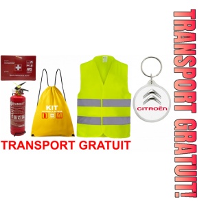 Set Kit siguranta auto OMOLOGAT RAR cu saculet compact ce contine - Stingator cu manometru P1 1kg, Trusa Medicala , Vesta Reflectorizanta, Breloc Cadou CITROEN. Compatibil cu orice autoturism.