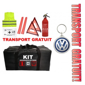 Set Kit - Trusa siguranta auto omologat R.A.R, Stingator cu manometru 1kg P1 , Trusa Medicala, 2 Triunghiuri Reflectorizante , 1 Breloc VOLKSWAGEN