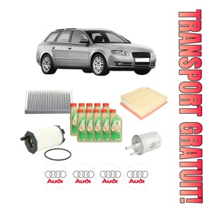 Set Pachet filtre revizie Bosch, 10 litrii ulei Castrol 5W30 AUDI A4 B7 Avant (8ED) RS4 quattro din 2005-2008, 4x Stickere auto cu AUDI