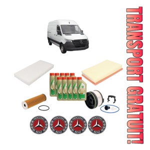 Set Pachet filtre revizie Bosch, 10 litrii ulei Castrol 5W40 MERCEDES-BENZ SPRINTER 5-t Van (B907) 517 CDI (907.653, 907.655, 907.657) din 2020, 4x Stickere auto cu MERCEDES-BENZ