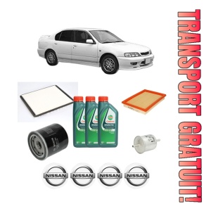 Set Pachet filtre revizie Bosch, 3 litrii ulei Castrol 10W40 NISSAN PRIMERA Hatchback (P11) 1.6 16V LPG din 2000-2002, 4x Stickere auto cu NISSAN