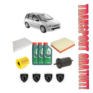 Set Pachet filtre revizie Bosch, 3 litrii ulei Castrol 10W40 PEUGEOT 206 SW (2E/K) 1.1 din 2002-2007, 4x Stickere auto cu PEUGEOT