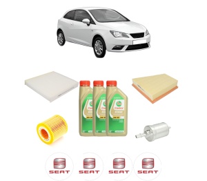 Set Pachet filtre revizie Bosch, 3 litrii ulei Castrol 5W30 SEAT IBIZA IV SC (6J1, 6P5) 1.2 din 2009-2015, 4x Stickere auto cu SEAT - Img 2