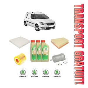 Set Pachet filtre revizie Bosch, 3 litrii ulei Castrol 5W30 SKODA FABIA I Praktik (6Y5) 1.2 din 2001-2007, 4x Stickere auto cu SKODA