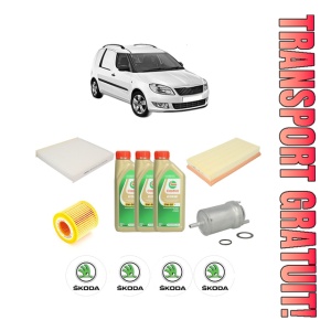 Set Pachet filtre revizie Bosch, 3 litrii ulei Castrol 5W30 SKODA FABIA I Praktik (6Y5) 1.2 din 2003-2007, 4x Stickere auto cu SKODA