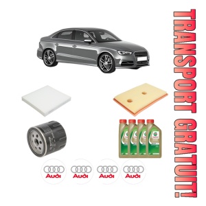Set Pachet filtre revizie Bosch, 4 litrii ulei Castrol 0W20 AUDI A3 Limousine (8VS, 8VM) 1.4 TSI din 2014-2020, 4x Stickere auto cu AUDI