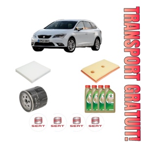 Set Pachet filtre revizie Bosch, 4 litrii ulei Castrol 0W20 SEAT LEON ST Estate Van (5F8) 1.4 TSI din 2014-2020, 4x Stickere auto cu SEAT