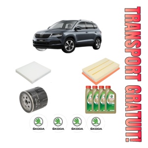 Set Pachet filtre revizie Bosch, 4 litrii ulei Castrol 0W20 SKODA KAROQ (NU7, ND7) 1.0 TSI din 2020, 4x Stickere auto cu SKODA