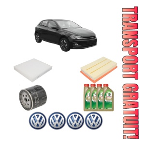 Set Pachet filtre revizie Bosch, 4 litrii ulei Castrol 0W20 Volkswagen POLO VI (AW1, BZ1, AE1) 1.0 TSI din 2020, 4x Stickere auto cu Volkswagen
