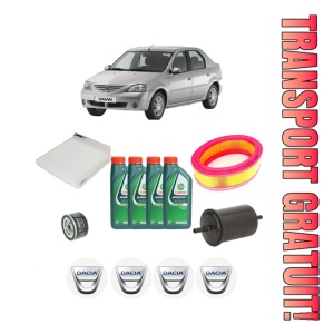Set Pachet filtre revizie Bosch, 4 litrii ulei Castrol 10W40 DACIA LOGAN (LS_) 1.6 LPG din 2004-2011, 4x Stickere auto cu DACIA