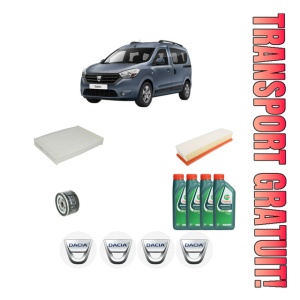Set Pachet filtre revizie Bosch, 4 litrii ulei Castrol 10W40 DACIA DOKKER Box Body/MPV 1.6 LPG din 2013-2015, 4x Stickere auto cu DACIA