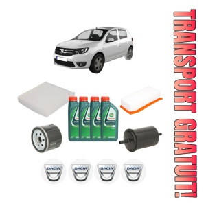 Set Pachet filtre revizie Bosch, 4 litrii ulei Castrol 10W40 DACIA SANDERO II 1.0 SCe 75 (B8JC, B8JD, B8NC) din 2016, 4x Stickere auto cu DACIA