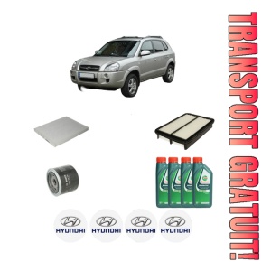 Set Pachet filtre revizie Bosch, 4 litrii ulei Castrol 10W40 HYUNDAI TUCSON SUV Van (JM) CVVT din 2004-2010, 4x Stickere auto cu HYUNDAI
