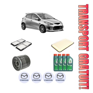 Set Pachet filtre revizie Bosch, 4 litrii ulei Castrol 10W40 MAZDA 2 (DE_, DH_) 1.3 MZR (DE3FS) din 2010-2015, 4x Stickere auto cu MAZDA