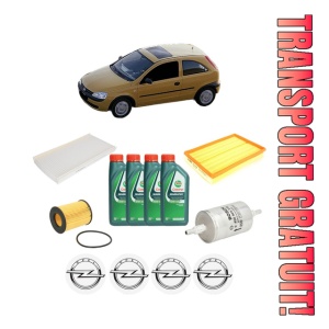 Set Pachet filtre revizie Bosch, 4 litrii ulei Castrol 10W40 OPEL CORSA C (X01) 1.2 (F08, F68) din 2000-2009, 4x Stickere auto cu OPEL