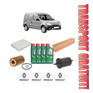 Set Pachet filtre revizie Bosch, 4 litrii ulei Castrol 10W40 RENAULT KANGOO (KC0/1_) 1.2 16V (KC05, KC06, KC03, KC0T, KC0W, KC1D) din 2001, 4x Stickere auto cu RENAULT