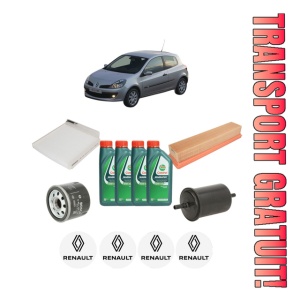 Set Pachet filtre revizie Bosch, 4 litrii ulei Castrol 10W40 RENAULT CLIO III (BR0/1, CR0/1) 1.2 16V din 2005-2014, 4x Stickere auto cu RENAULT