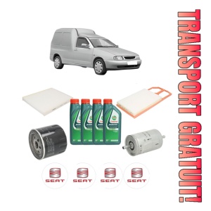 Set Pachet filtre revizie Bosch, 4 litrii ulei Castrol 10W40 SEAT INCA (6K9) 1.4 16V din 2000-2003, 4x Stickere auto cu SEAT