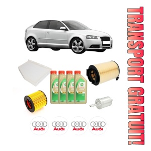 Set Pachet filtre revizie Bosch, 4 litrii ulei Castrol 5W30 AUDI A3 (8P1) 1.4 TFSI din 2007-2012, 4x Stickere auto cu AUDI