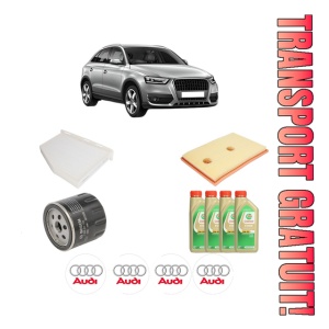 Set Pachet filtre revizie Bosch, 4 litrii ulei Castrol 5W30 AUDI Q3 (8UB, 8UG) 1.4 TSI din 2013-2018, 4x Stickere auto cu AUDI