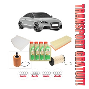 Set Pachet filtre revizie Bosch, 4 litrii ulei Castrol 5W30 AUDI TT (8J3) 2.0 TDI quattro din 2008-2014, 4x Stickere auto cu AUDI