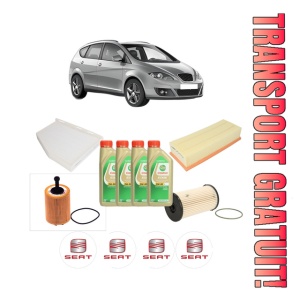 Set Pachet filtre revizie Bosch, 4 litrii ulei Castrol 5W30 SEAT ALTEA XL (5P5, 5P8) 2.0 TDI din 2006-2009, 4x Stickere auto cu SEAT