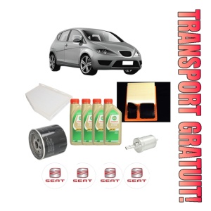 Set Pachet filtre revizie Bosch, 4 litrii ulei Castrol 5W30 SEAT ALTEA (5P1) 1.4 16V din 2006-2011, 4x Stickere auto cu SEAT