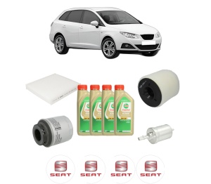 Set Pachet filtre revizie Bosch, 4 litrii ulei Castrol 5W30 SEAT IBIZA IV ST (6J8, 6P8) 1.4 TSI din 2012-2015, 4x Stickere auto cu SEAT - Img 2