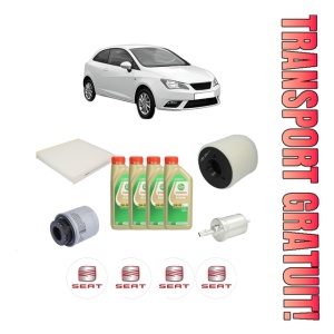 Set Pachet filtre revizie Bosch, 4 litrii ulei Castrol 5W30 SEAT IBIZA IV SC (6J1, 6P5) 1.4 TSI din 2009-2015, 4x Stickere auto cu SEAT