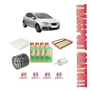Set Pachet filtre revizie Bosch, 4 litrii ulei Castrol 5W30 SEAT IBIZA IV (6J5, 6P1) 1.0 TSI din 2015-2017, 4x Stickere auto cu SEAT