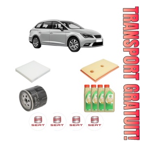 Set Pachet filtre revizie Bosch, 4 litrii ulei Castrol 5W30 SEAT LEON ST (5F8) 1.2 TSI din 2013-2020, 4x Stickere auto cu SEAT