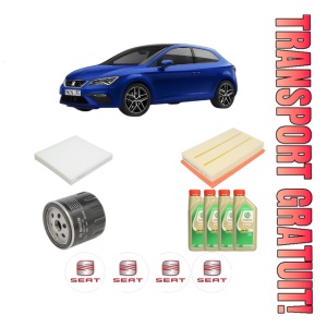 Set Pachet filtre revizie Bosch, 4 litrii ulei Castrol 5W30 SEAT LEON (KL1, KLG) 1.0 TSI din 2020, 4x Stickere auto cu SEAT