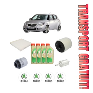 Set Pachet filtre revizie Bosch, 4 litrii ulei Castrol 5W30 SKODA FABIA II (542) 1.4 TSI RS din 2010-2014, 4x Stickere auto cu SKODA