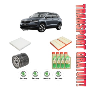 Set Pachet filtre revizie Bosch, 4 litrii ulei Castrol 5W30 SKODA KAROQ (NU7, ND7) 1.0 TSI din 2017, 4x Stickere auto cu SKODA