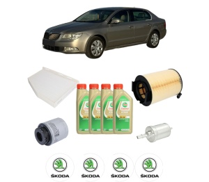 Set Pachet filtre revizie Bosch, 4 litrii ulei Castrol 5W30 SKODA SUPERB II Estate (3T5) 1.4 TSI din 2009-2015, 4x Stickere auto cu SKODA - Img 2