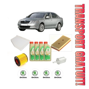 Set Pachet filtre revizie Bosch, 4 litrii ulei Castrol 5W30 SKODA Octavia II (1Z3) 1.6 FSI din 2004-2008, 4x Stickere auto cu SKODA