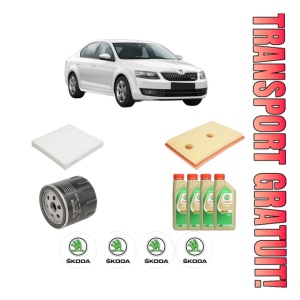 Set Pachet filtre revizie Bosch, 4 litrii ulei Castrol 5W30 SKODA Octavia III (5E3, NL3, NR3) 1.2 TSI din 2012-2017, 4x Stickere auto cu SKODA