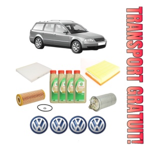 Set Pachet filtre revizie Bosch, 4 litrii ulei Castrol 5W30 Volkswagen PASSAT B5.5 Variant (3B6) 1.9 TDI din 2000-2005, 4x Stickere auto cu Volkswagen
