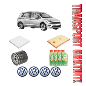 Set Pachet filtre revizie Bosch, 4 litrii ulei Castrol 5W30 Volkswagen GOLF SPORTSVAN VII (AM1, AN1) 1.2 TSI din 2014-2017, 4x Stickere auto cu Volkswagen