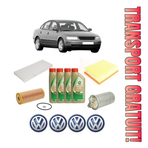 Set Pachet filtre revizie Bosch, 4 litrii ulei Castrol 5W40 Volkswagen PASSAT B5 (3B2) 1.9 TDI din 2000, 4x Stickere auto cu Volkswagen