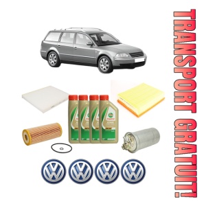 Set Pachet filtre revizie Bosch, 4 litrii ulei Castrol 5W40 Volkswagen PASSAT B5.5 Variant (3B6) 1.9 TDI din 2000-2005, 4x Stickere auto cu Volkswagen