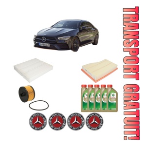 Set Pachet filtre revizie Bosch, 5 litrii ulei Castrol 0W20 MERCEDES-BENZ CLA (C118) CLA 250 e (118.386) din 2020, 4x Stickere auto cu MERCEDES-BENZ